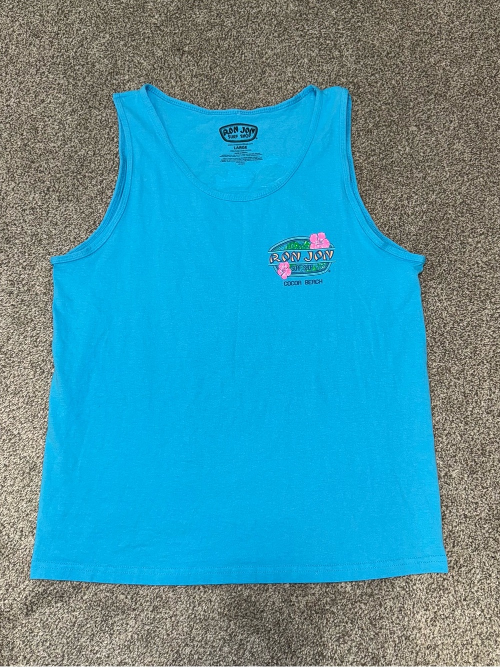 Ron Jon Turquoise Graphic Tank with Pink Floral Logo
